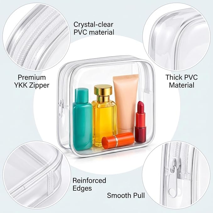 Clear Makeup Bag 4 Pack, TSA Approved Toiletry Bag for Women, Waterproof PVC Cosmetic Pouch Travel Organizer, Clear Bags for Diaper Bag Organizer Purse, Portable Zipper Pouch Set (L+M+M+S) white - Image 5