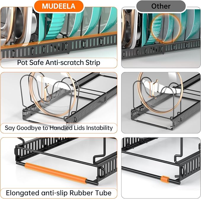 MUDEELA Expandable Pot Pan Lid Organizers inside Cabinet, 12 Divider-Black | Expandable 11.8–22.9", 12 Adjustable Divider, Tool-Free Assembly, Non-Slip, Scratch-Proof, For Pan Lid Cutting Board Bakeware - Image 4