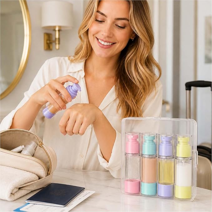 4 Pack Airless Pump Bottles, 1 oz Leakproof Travel Bottles with Pump for Toiletries, Small Empty Containers with Lids for Lotion Creams Serum Skin Care Shampoo Cosmetic Moisturizer Dispenser - Image 8