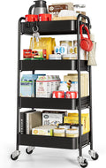 TOOLF 4 Tier Metal Rolling Cart, Utility Storage Cart with Wheels, Black | Screwless Assembly, Lockable Metal Wheels, Trolley Organizer for Bathroom, Kitchen, Office, Dorm, Laundry, Craft Room by TOOLF