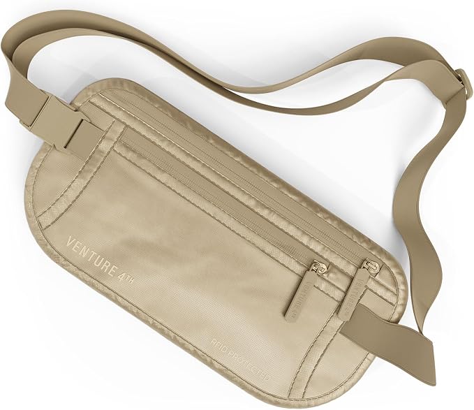 VENTURE 4TH Travel Money Belt, RFID Blocking Passport Holder - Sleek Beige by VENTURE4TH
