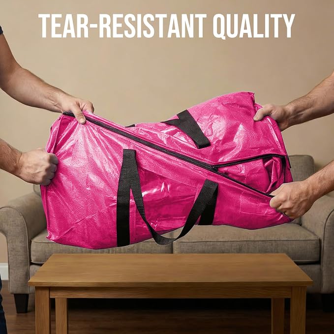 TAILI 2 Pack Pink Extra Large Moving Bags,Storage Bags with Visible Window | 93L Heavy Duty Totes For Storage,Wrap Around Handles,Alternative to Moving Boxes, College Dorm,Perfect for Moving - Image 6