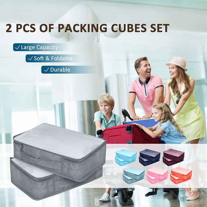 Packing Cubes Set, 2 Pcs Packing Organizers Set for Suitcases (Grey) - Image 7