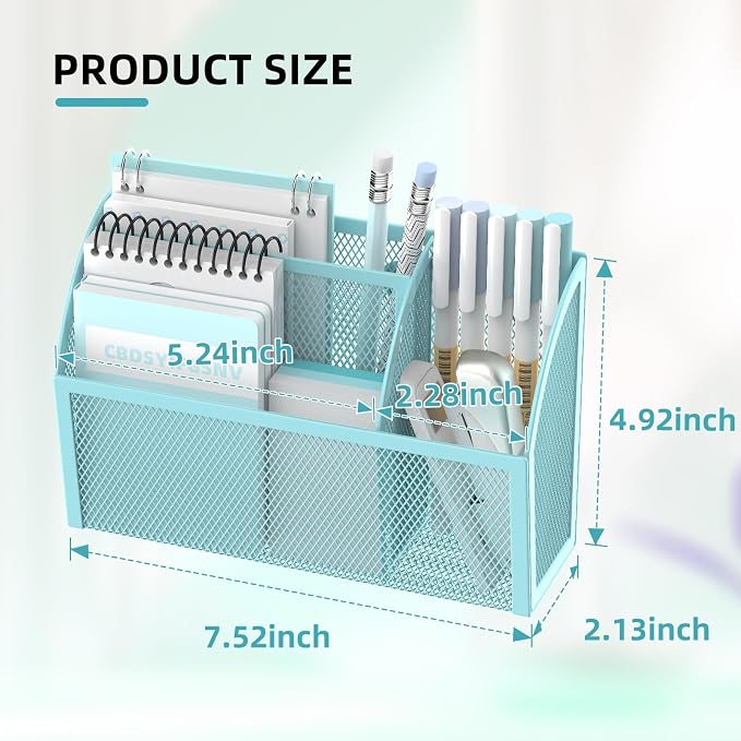 DALTACK 3-Grid Magnetic Pencil Holder, Strong Magnet Locker Organizer, Blue | Mesh Magnetic Shelf, Marker Holder Perfect for Whiteboard, Refrigerator and Locker Accessories - Image 6