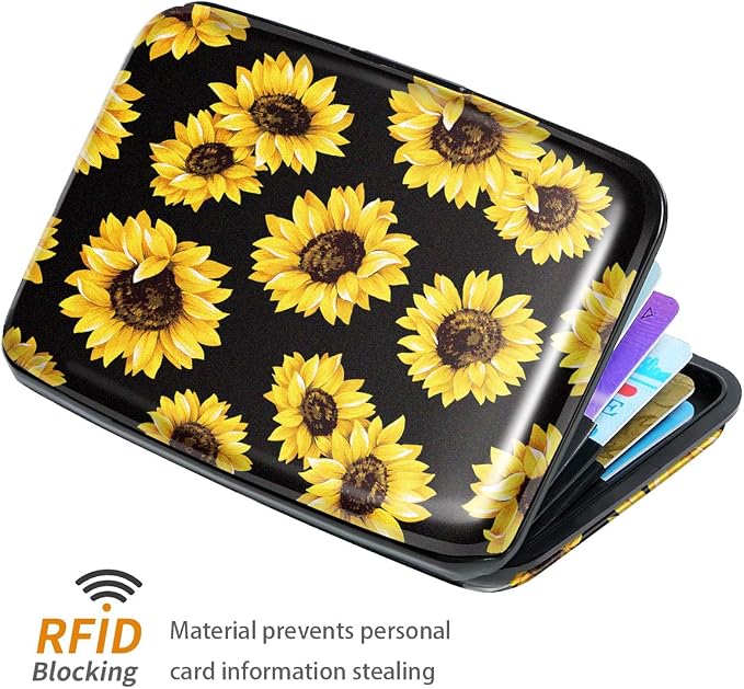 Coco Rossi Credit Card Holder RFID Aluminum Small Mini Wallet Women | Metal Wallet, Business Cards Holder, ID Case, Slim Sleeves, Womens Girls Gift, Carry Proof Wallets for Travel, Sunflower - Image 3
