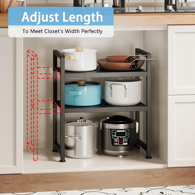 2-Tier Expandable Metal Storage Shelves,150LBS Heavy Duty Shelving Units and Storage For Small Appliance,Adjustable Pots and Pans Organizer Rack Shelf For Kitchen Under Cabinet Pantry Warehouse Garage - Image 5