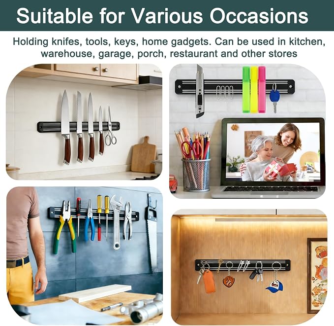 2pcs Magnetic Knife Strips,Magnetic Knife Holder for Wall/Refrigerator | Strong magnetic holder，magnetic tool organizer screws or tape installation,Saves counter space, keeps kitchen tidy - Image 7