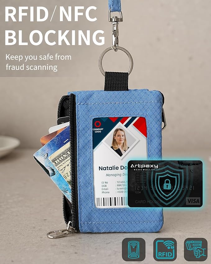 Artpaxy Minimalist Wallet For Mens Womens, Keychain RFID Blocking Zipper Small Wallet with ID Window 2 Lanyards,Water Resistant Travel Cash Card Coin Case Boys Girls - Image 6
