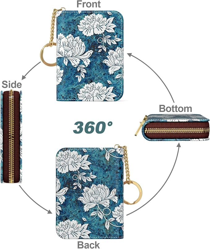 Credit Card Holder, Small RFID Card Wallet for Women, Slim Leather Wallet | Leather Card Holder Wallet, Credit Card Wallet Organizer, Business Card Case with Zipper & Keychain, 12-Slot Compartment - Image 2