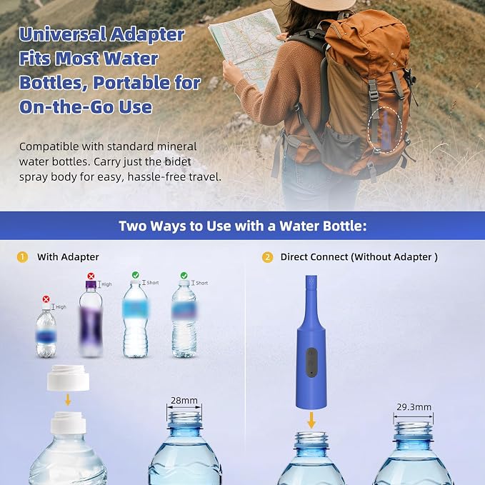 Hibbent Portable Bidet for Travel, High Pressure Electric Handheld Bidet Sprayer, 350-550ML Expandable Bottle for Personal Hygiene, USB-C Rechargeable Waterproof, Travel Sprayer for Women & Men, Blue - Image 4