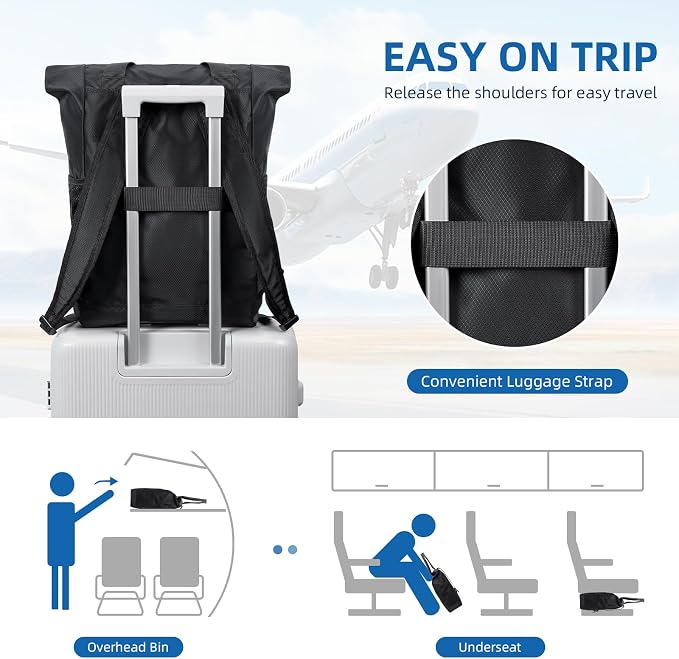 Foldable Convertible Tote Backpack Lightweight Versatile Nylon Daypack for Women Men Work Leisure Travel,Black - Image 7