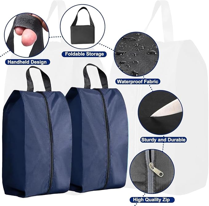 5Pcs XL Travel Shoe Bags Portable Travel Gifts Shoe Organizer with Zipper Closure, Waterproof Nylon Shoe Storage Organizer with Handle Travel Bags For Men and Women, Navy - Image 4