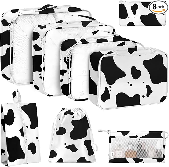 KPX 8 Set Packing Cubes for Travel, Luggage Packing Organizers Accessories Large Toiletries Bag for Clothes Shoes Cosmetics (Cow) by KPX