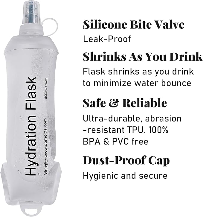 2Pcs 500ml Soft Flask, TPU Collapsible Soft Water Bottle for Hydration Pack, Running Vest, Leak-Proof Folding Water Bottle for Hiking Cycling Climbing Jogging- Wihte - Image 2