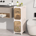 2 Tier Slim Bathroom Storage Cabinet, Foldable and Movable, Beige | Tools Free, ABS and PET, Magnetic Clear Door, Adjustable Shelves, Lockable Wheels, Water Resistant, For Narrow Space by Neathub