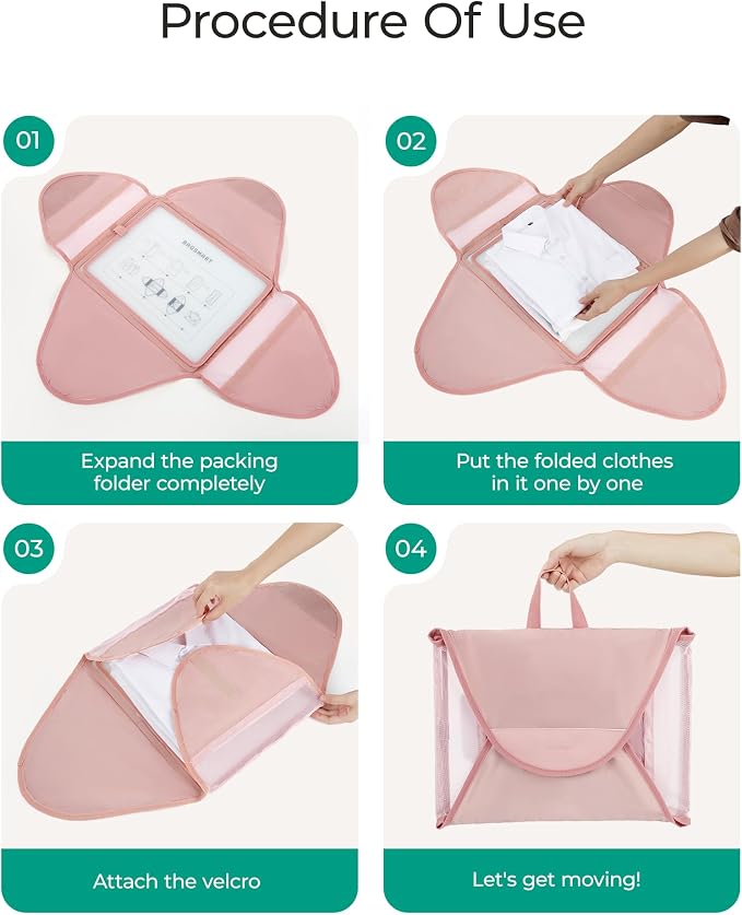 BAGSMART Garment Folder Packing Cubes for Travel, 4 Set Lightweight Travel Cubes for Wrinkle Free, Durable Suitcase Organizers Bag Set for Travel Essentials Baby Pink - Image 3