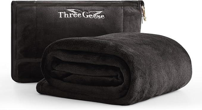 Three Geese 2-in-1 Travel Blanket and Pillow, Soft Flannel Airplane Throw Blanket and Pillow with Luggage Sleeve, 65x40inches, Portable Compact Design with Bag, Ideal for Travel Comfort. by ThreeGeese