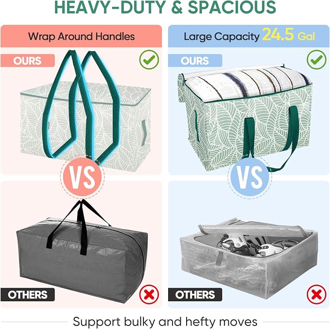 BALEINE 2-Pack Oversized Moving Bags with Reinforced Handles, Heavy-Duty Storage Tote for Clothes, Moving Supplies (Antique Folidage, 2-Pack) - Image 4