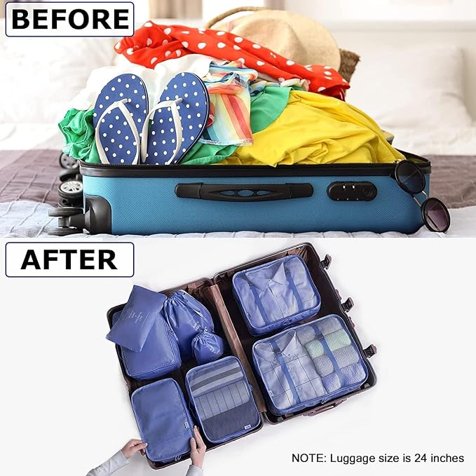 LANSKLBD 6/8 Set Packing Cubes for Suitcases Travel Luggage Packing Organizers,Travel Accessories Essentials Luggage Organizer with Shoe/Tioletry/Laundry Bag (Dark Blue, 8 set) - Image 2