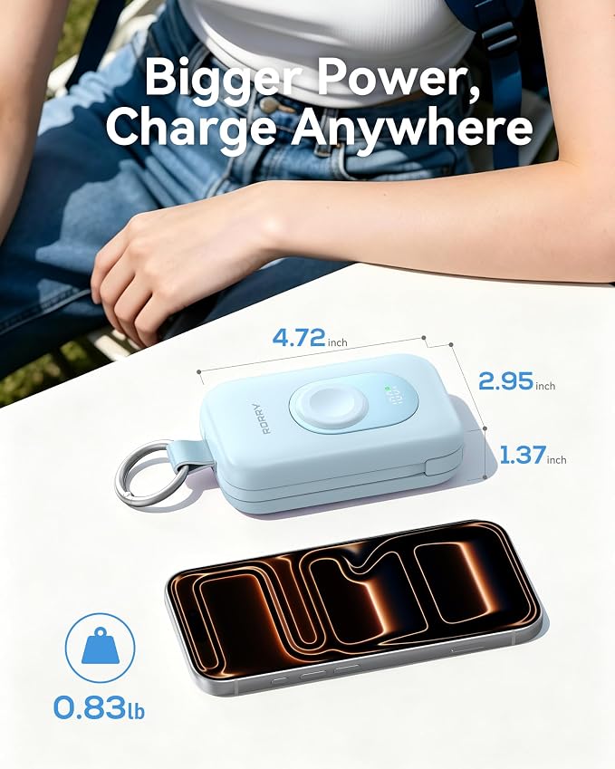 RORRY CharmGo Portable Charger, 20000mAh PD 30W Portable Charger Power Bank | Built-in Cables, Fast Charging Keychain Portable Battery Pack, Travel Essentials for iPhone, Apple Watch, iPad - Image 6