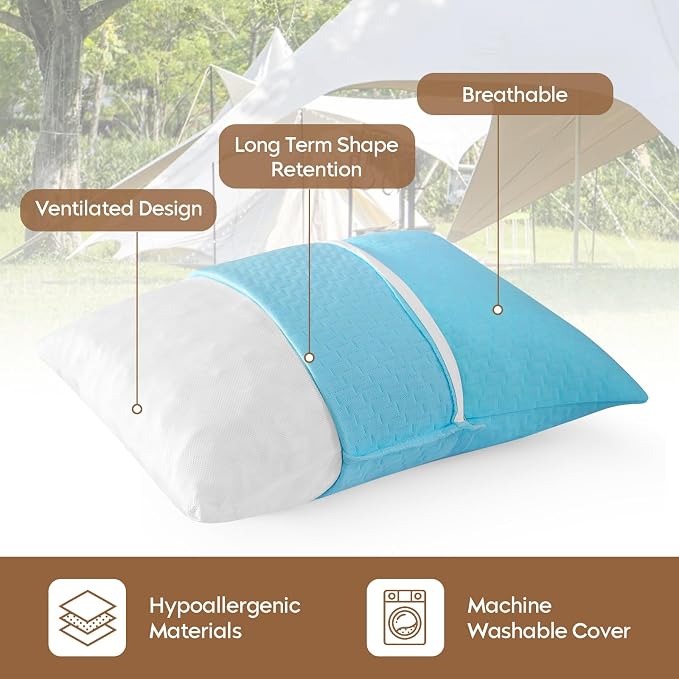 Small Shredded Memory Foam Pillow, Camping Pillow Travel Pillow - Compressible Medium Firm, Breathable Cover, Ideal Backpacking Hiking, Airplane and Car (Sky Blue, M) - Image 2