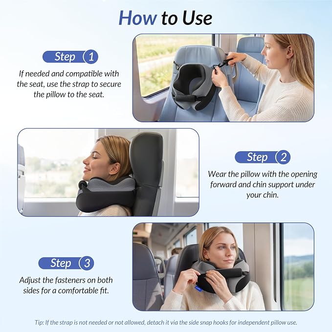 Ergonomic Travel Neck Pillow for Airplane, Dual-Hold Design to Stabilize Head and Neck on Flights, Ear-Free Memory Foam Airplane Travel Pillow, Quality Carrying Case, Breathable & Washable Cover - Image 8