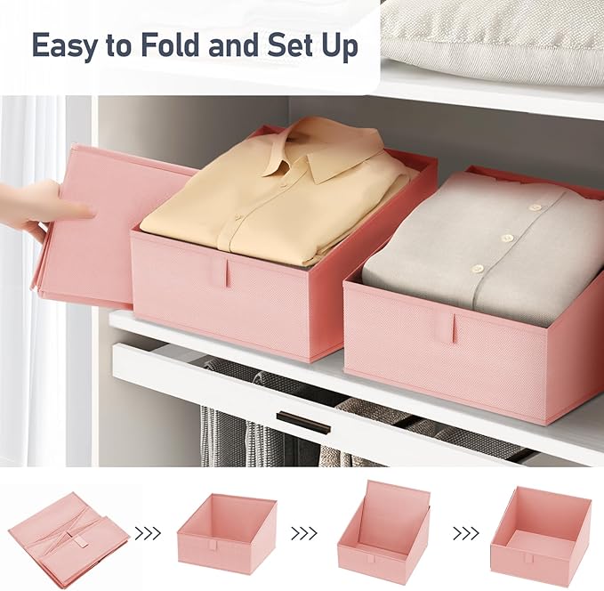DIMJ Closet Storage Bins 8 Pack - Fabric Trapezoid Closet Organizer Bin, Foldable Storage Baskets for Shelves, Closet Shelf Organizer, Clothing Storage Box for Toys, Books, Towel, Clothes, Pink - Image 5