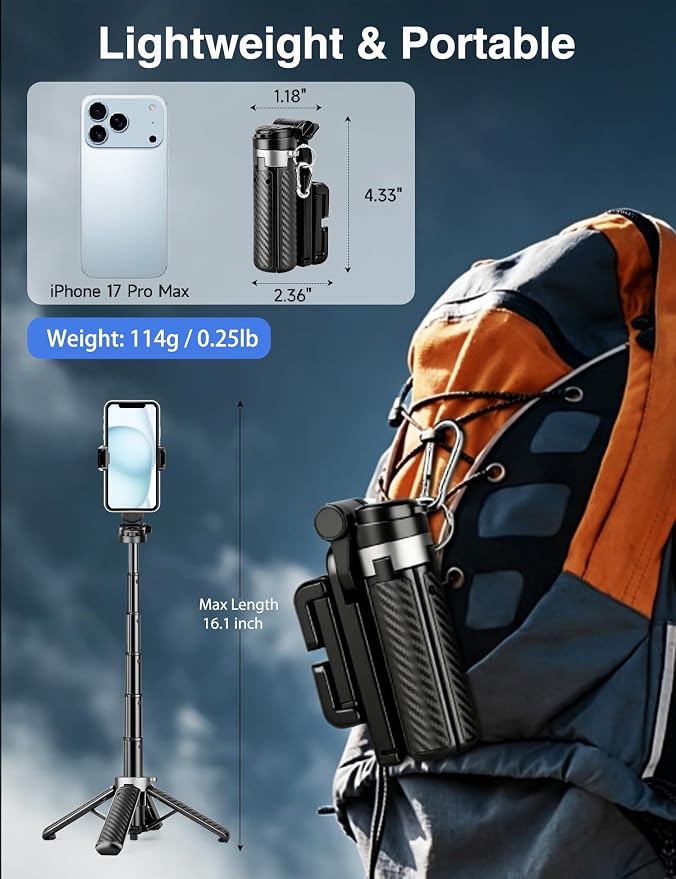 16″ Selfie Stick & Desktop Tripod for Phone with Light, 3 Color Modes & 2 Brightness Levels, Portable Phone Stand for Selfie, Vlogging, Makeup, Video Recording, Travel & Daily Use - Image 6