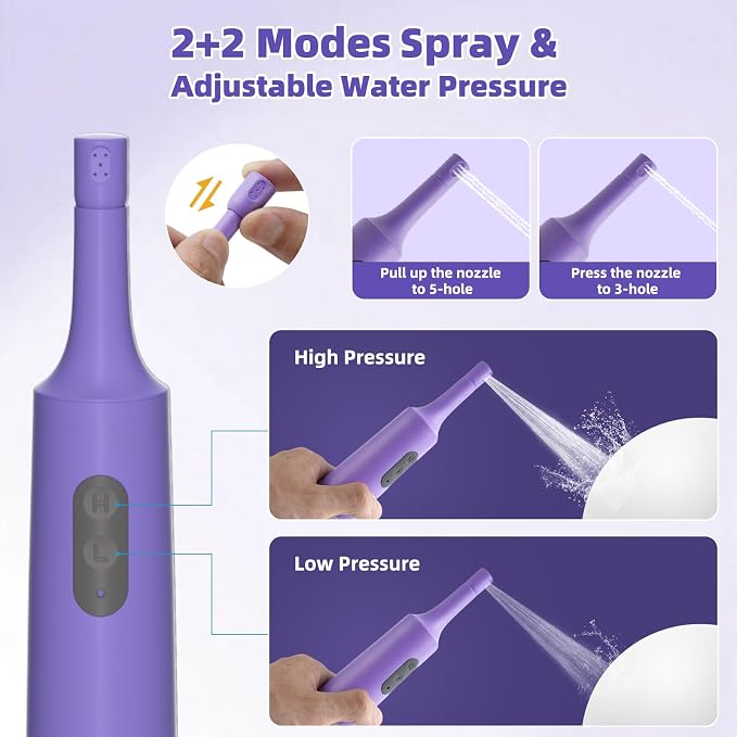 Hibbent Portable Bidet for Travel, High Pressure Electric Handheld Bidet Sprayer, 350-550ML Expandable Bottle for Personal Hygiene, USB-C Rechargeable Waterproof Sprayer for Women & Men, Purple - Image 2