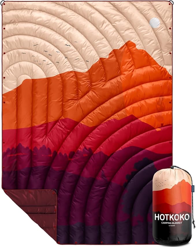 Puffy Camping Blanket,Large Camp Blanket Outdoor Camping Quilt Waterproof | Lightweight Printed Warm Packable Down Alternative Blanket for Camping,Traveling, Stadium, Hiking, Picnics by hotkoko