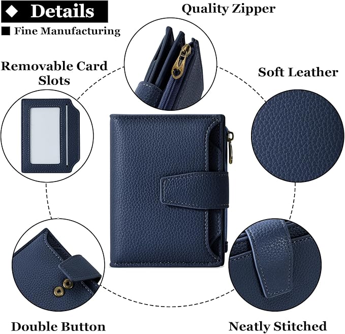 Small Wallet Women RFID Blocking Soft Leather Bifold Compact Card Holder Wallet for Women with Zipper Coin Pocket 4 ID Window - Image 5