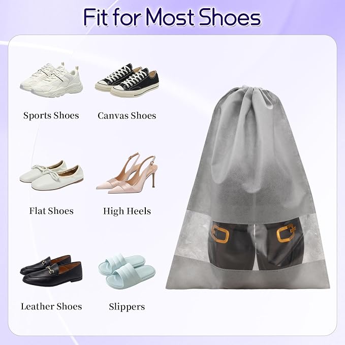 12 Pcs Portable Travel Shoe Bags, 17.3 x 12.6 Inches Waterproof Non-Woven Shoe Organizers Storage Bags, Large Drawstring Shoes Pouch Packing Organizers with Rope for Men, Women, Children (Grey) - Image 3