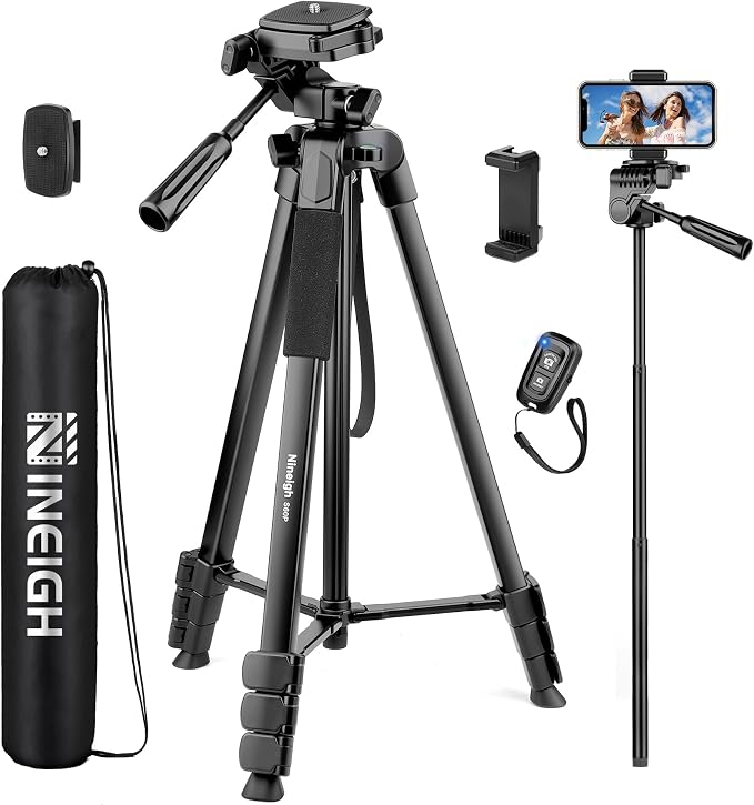 Phone Tripod, Tall Tripod Selfie Stick with Remote, 83” Tripod | for iPhone, with Remote, Carry Bag, Phone Holder, Tripod Stand for Camera iPhone, Photo Vlog Video Recording by Nineigh