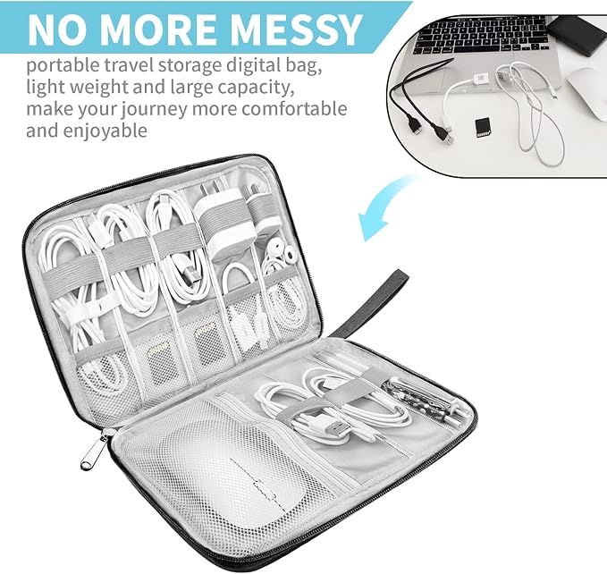 Lcsmaokin Electronics Organizer Travel Case,Electronic Accessories Storage Bag,Travel Cord Organizer Bag for Small Charging Cord Storage,Cables,2 Packs Black&Grey - Image 2