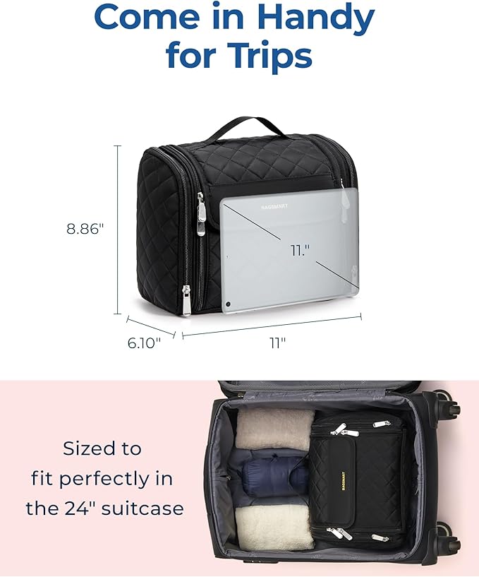 BAGSMART Toiletry Bag for Women, Travel Toiletry Bag Makeup Cosmetic Bag with Hanging Hook, Water-resistant for Toiletries Accessories Brushes Sponge - Image 5