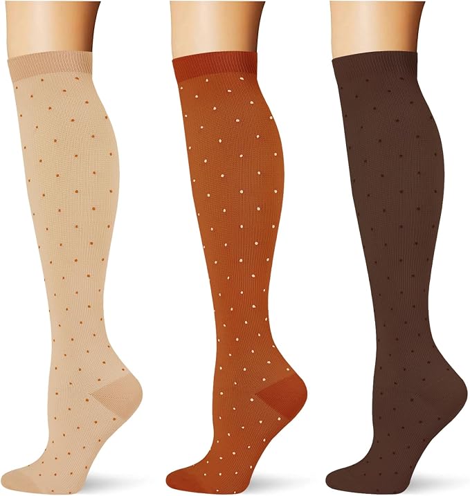 (3 pairs) Compression Socks 20-30 mmHg Long Knee High Socks for Women Men Support Athletic Travel Daily Wear by Saniripple