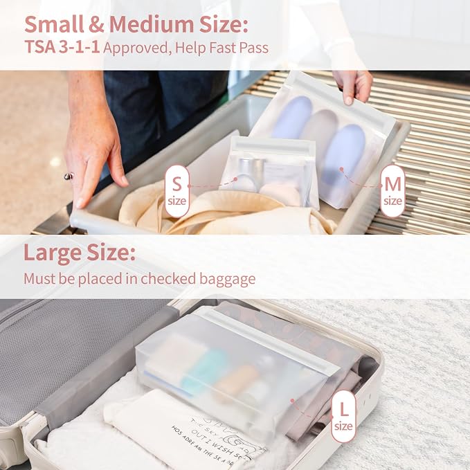 Clear Makeup Bag - TSA Approved Toiletry Bag, 1L+1M+1S, White | Food-Grade PEVA, Leakproof & Sealed, Reusable, Flat Bottom, Small & Medium Quart Carry-On, Large Checked-Luggage for Travel - Image 4