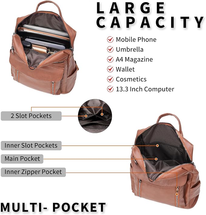 GAEKEAO Backpack Purse for Women PU Leather Anti-theft Backpack Ladies Convertible Large Travel Designer Fashion Shoulder Bag - Image 3