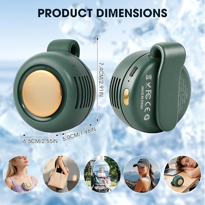 Portable Silent Mini Bladeless Fan Clip On,3 Speeds Clip-On Fans For Shirt,Small Clips Fanmini Whirlwind Fans For Waist Clips Suitable For Outdoor & Travel & Office (Green) - Image 9