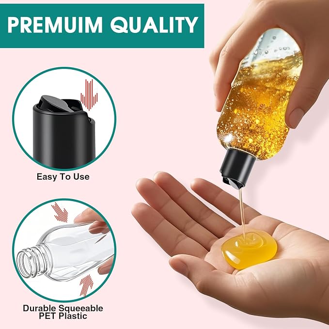 12Pcs 16oz Clear Plastic Refillable Travel Bottles with Black Disc Top Caps | Squeeze Empty Shampoo Bottles, For Shampoo and Conditioner, For Lotions, Body Soap Cream, Cosmetic Containers - Image 3