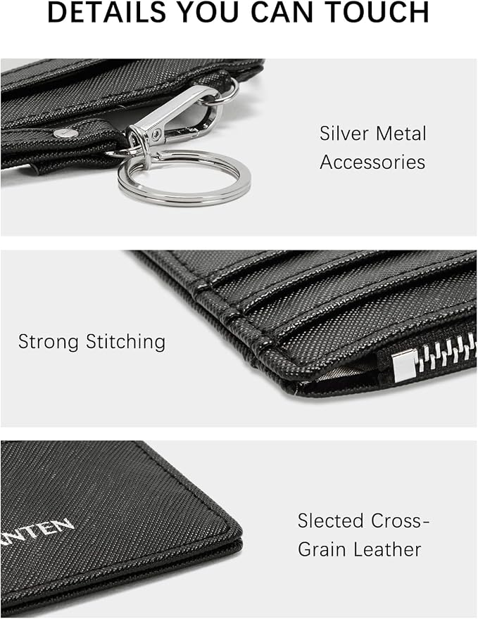BOSTANTEN Credit Card Holder RFID Small Wallet for Women with Keychain | Slim, Wristlet, Zipper Coin Pocket, Pocket-Friendly, Vegan Leather, Minimalist, Gifts, Black - Image 3