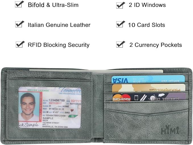 HIMI Wallet for Men-Genuine Leather RFID Blocking Bifold Stylish Wallet With 2 ID Window - Image 3