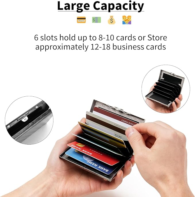 Slim Credit Card Holder RFID Blocking Credit Card Stainless Steel Metal Wallet Business Card Cases with 6 Slots Men for Women - Image 2