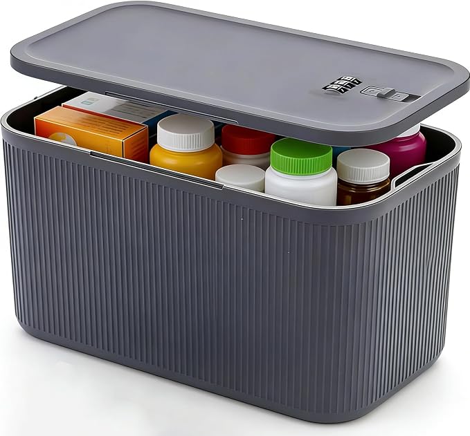 Lockable Storage Box, Large Lock Box with Combination Code – 5cm Taller Version for Medication Safe, Phone Jail, Food Snacks, First Aid Kits, Refrigerator, Office, School, Home, Travel Gift by EMLTHORY