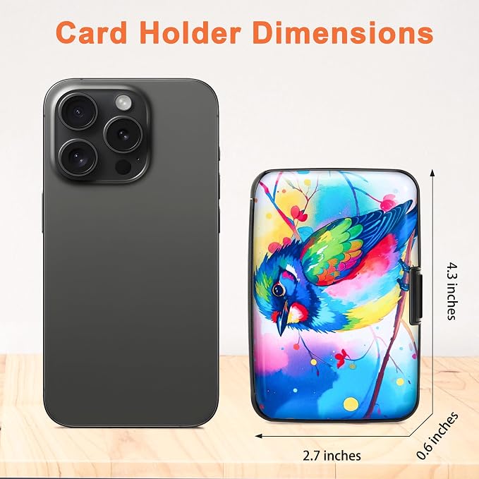 Mayski Credit Card Holder for Women RFID Blocking Wallet, Colorful Bird | Card Wallets for Women Small Mini Business Metal Accordion Aluminum Alloy Hard Case for Men - Image 5