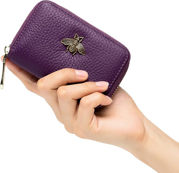 imeetu RFID Credit Card Holder, Small Card Wallet Women, Leather Card Case | Genuine Leather Women's Card & id Cases, Change Coin Purse with Zipper Keychain id Window, 20 Colors & 3 Styles, Daily, Gifts - Image 2