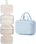 Narwey Travel Toiletry Bag for Women Large Hanging Makeup Bag Organizer Toiletries Bag for Full Size Essentials Accessories Cosmetics (Blue Flower Buds (Large)) by Narwey