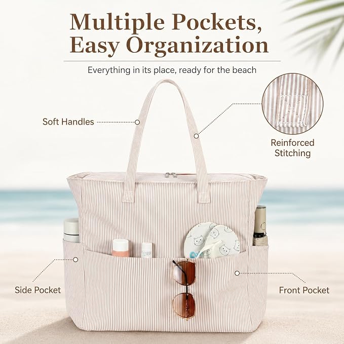 Bluboon Beach Bags for Women, Large Waterproof Tote Bag With Wet Compartment for Pool Weekender Travel Gym - Image 7