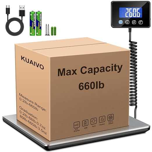 660 lb Shipping Scale with Large LCD Display, Heavy Duty Postal Scale, 7 oz Accuracy, Digital Package Scale for Warehouse, Freight, Industrial and Home Business by KUAIVO