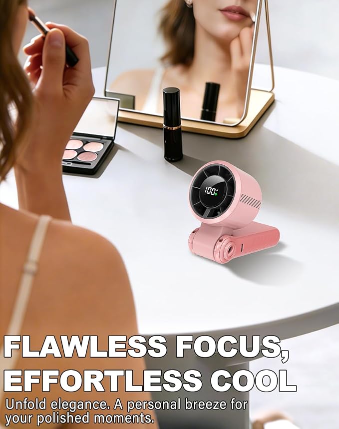 Portable Handheld Turbo Fan - 5 Speed Mini Personal Fan with Strong Airflow, Foldable 3 in 1 Rechargeable Battery Operated Trave Essentials Hand Fans for Indoor/Outdoor Use, Pink - Image 4